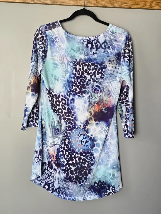 Blue Multi-Pattern Women's Tunic Top - Picture 3 of 3